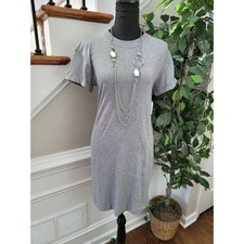 Time And Tru Women Gray 100% Cotton Short Sleeve Crew Neck Knee Length Dress XS