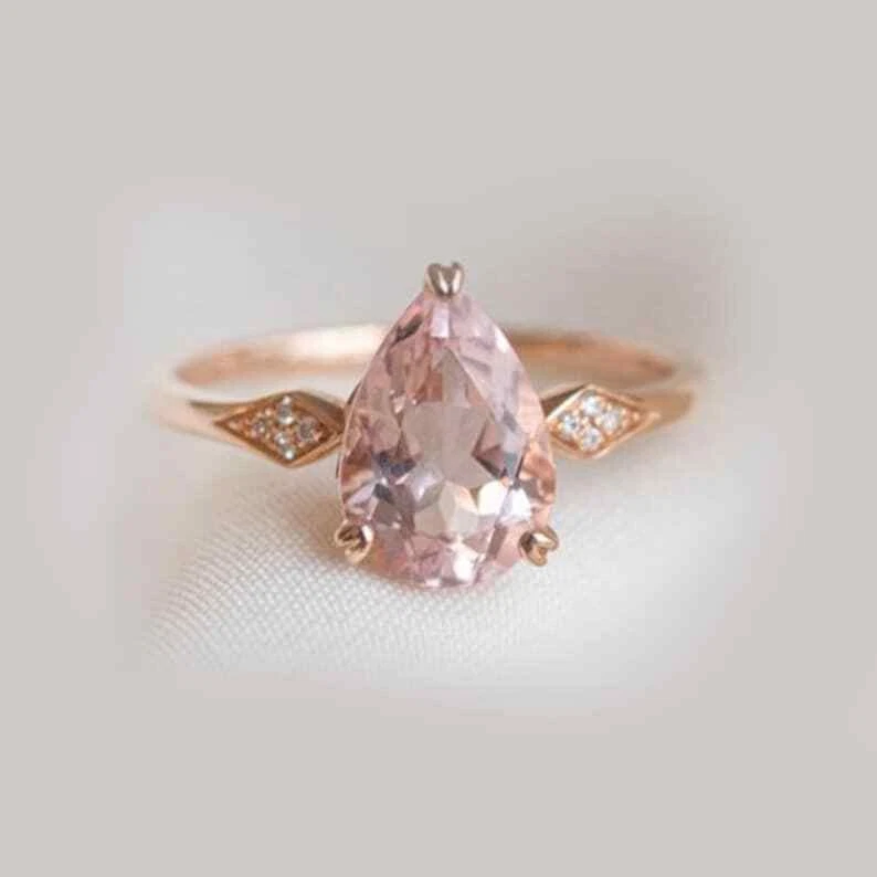 Natural Pink Morganite and Diamonds Women Engagement Ring 10k Rose Gold Ring j29 - Image 3 of 4