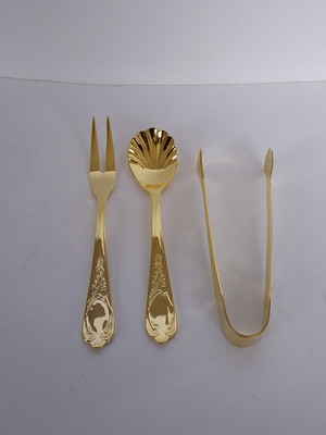 HARTVER GOLDET 23/24 K Gold Plated Flatware Fork, Spoon, & Tong