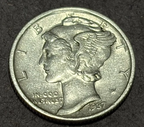 1937-S Mercury Dime Coin 90% Silver AU