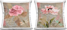 Vintage French Floral Throw Pillows - Set of 2, 18x18, Pink Decor