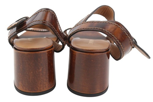 EMPORIO ARMANI Women Heels EU37 Brown Leather Block Heeled Sandals Buckle Casual - Picture 7 of 11