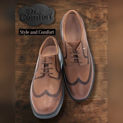 Dr Comfort Wingtip Chestnut Brogue Sz 12W Leather Upper Diabetic Cushion Comfort