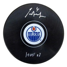 Grant Fuhr HOF Signed/Inscribed Hockey Puck Edmonton Oilers JSA 208070