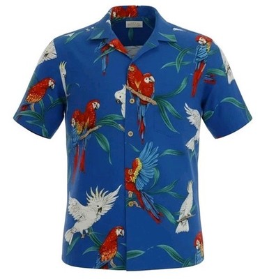 Vintage Paradise Found Hawaiian Shirt Mens Large Blue Parrot Bird USA Magnum PI