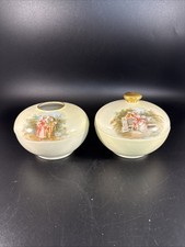 Vintage Limoges France Hand Painted Couple Porcelain Hair Receiver & Powder Jar