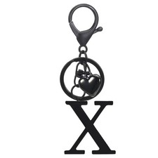 Heart Initial Letter Keychain, Stainless Steel Keyring Backpack Charm, Black x