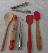 Vintage children's Child 6pc miniature wooden kitchen and baking utensils