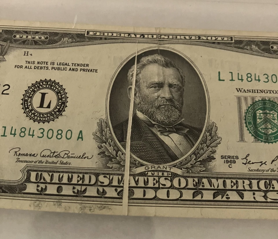 "  ERROR  "  SERIES OF 1969 C  $50.00  FEDERAL RESERVE NOTE, L 14843080 A - Image 3 of 4