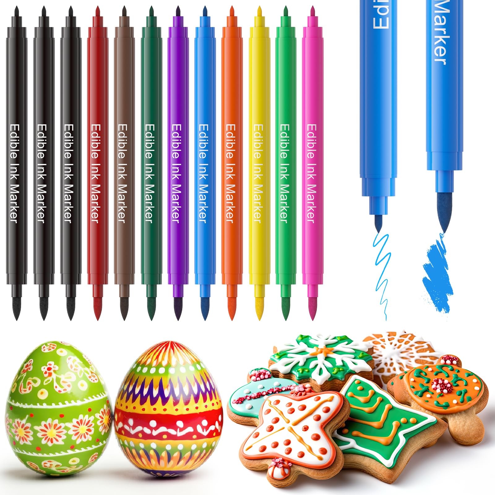 For Cookie Decorating,12pcs Food Coloring Pens, Double Side 