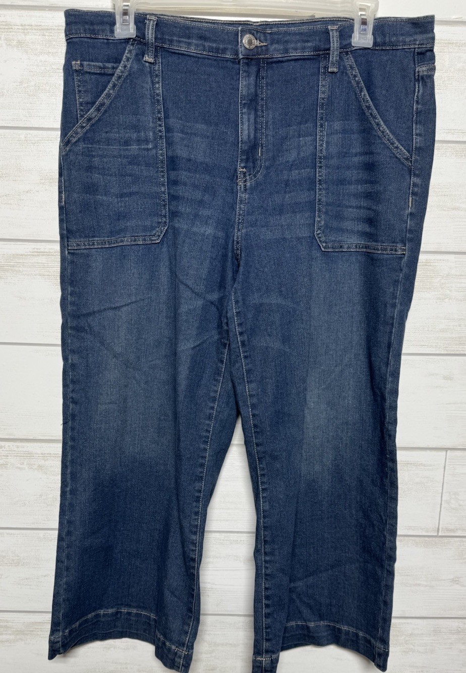 Time And Tru Women's Size 18 High Rise Wide Leg Blue Stretch Cotton Jeans  