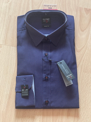 Olympus shirt 40 level five body fit strong tall print extra long navy sleeve 69cm