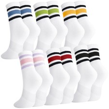6 Pairs Classic Stripe Crew Socks for Running, Sports  Casual Wear