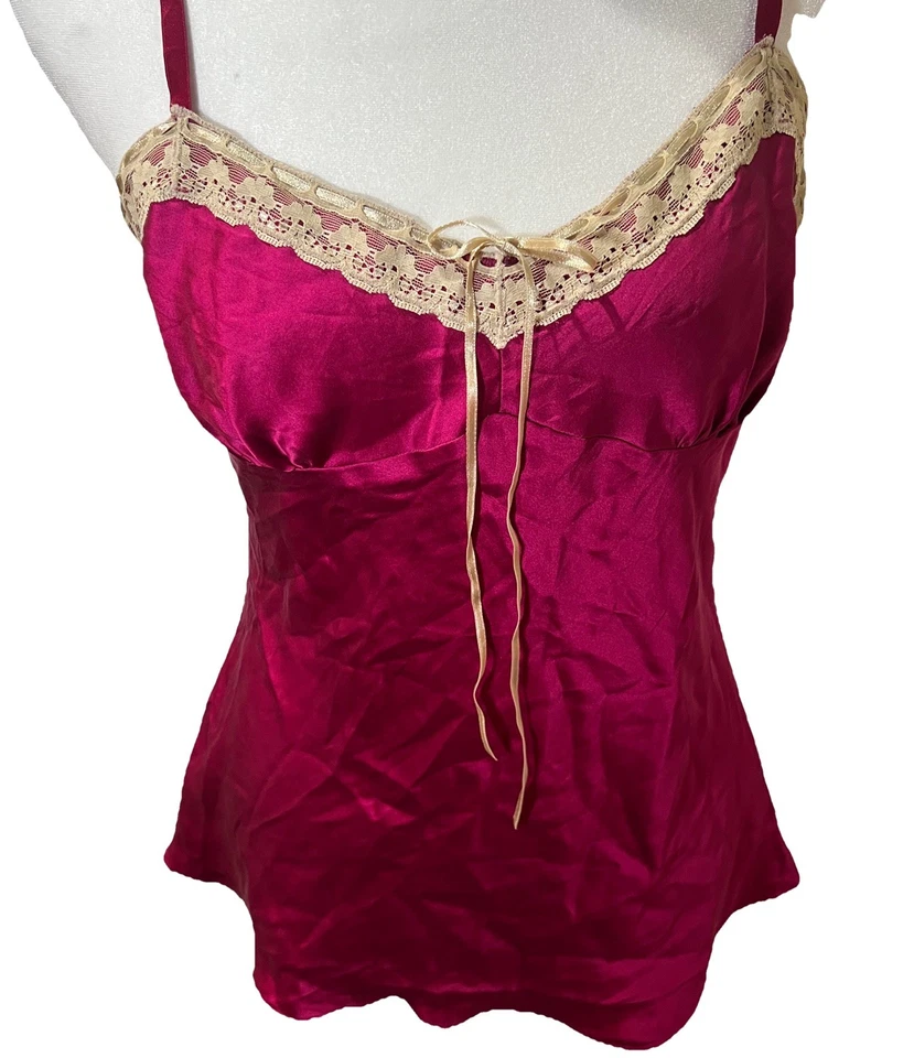 Camiseta sin mangas Express Design Studio magenta seda cami babydoll hada Y2K para mujer L Foto 3 de 4