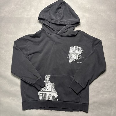 NEVSTUDIO Stitch Newspaper Graphic Design Black Hoodie Size M Mens
