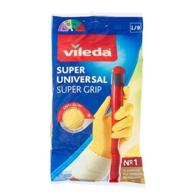 Vileda Easy Grip Rubber Gloves Waterproof, Non-Slip, Yellow   1 pair x  Size L