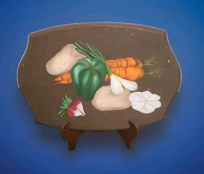 Vegetable Still Life Wooden Plaque Folk Art W/ Pepper Beet Potato Carrots Leeks