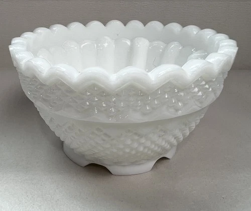 Fenton Glass Vintage Fairy Lamp Base White Milk glass Diamond Pattern Candle