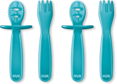 NUK Pretensil Dipper Spoon & Fork Set, Baby & Toddler Self-Feeding Utensils, Eas