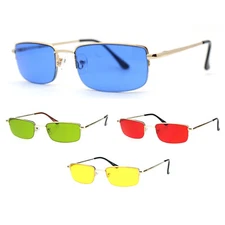 Mens Pop Color Lens Half Rim Narrow Rectangular 90s Dad Sunglasses
