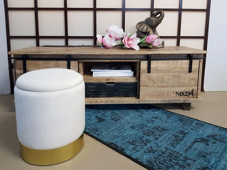 Samthocker Ø 31 H 38 cm Velour Hocker mit Stauraum u. Deckel - Deko Hocker Samt - Bild 4 von 4