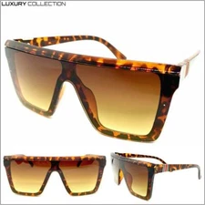 Mens Women Oversized Classy Retro Modern Shield SUN GLASSES Large Tortoise Frame