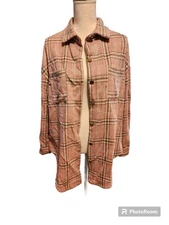 Plaid Button Down Pink/gray Oversized  Shacket Size Small