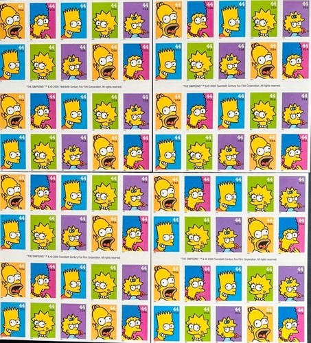 The Simpsons 44c Sheet of 20 Lot of 11 Sheets, 2009 USPS, Scott 4399-4403 - Picture 4 of 4