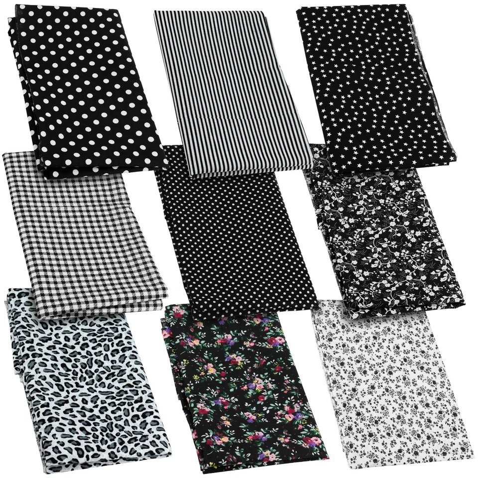 Stoffpaket: 9 Patchwork Stoffe a. Baumwolle, Baumwollstoffe, 50 x 50 cm, schwarz - Bild 2 von 4