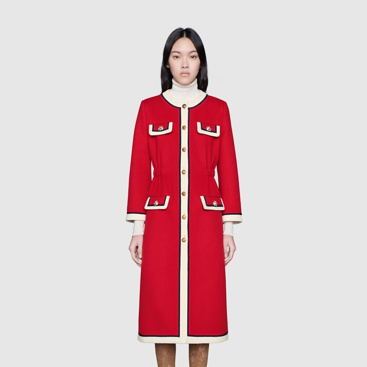 GUCCI Red White Blue Trim Wool & Contrast Coat Jacket US6, IT42 | eBay