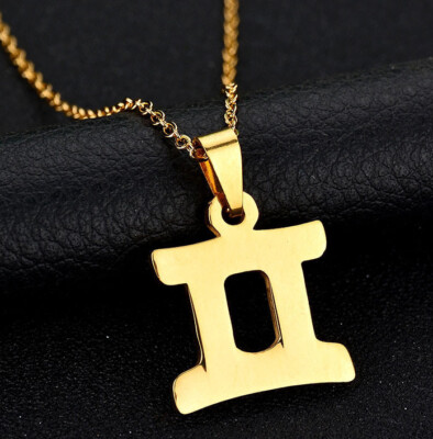 Ω Sternzeichen Zwilling Anhänger Kette Edelstahl goldfarben