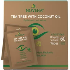 NOVEHA Tea Tree & Coconut Oil Eyelid & Lash Wipes | For Demodex Blepharitis &...