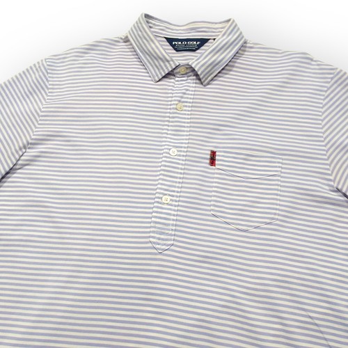 Polo Golf Ralph Lauren Shirt Mens L Blue Striped 100% Pima Pocket Rare Tab Logo - Picture 8 of 14
