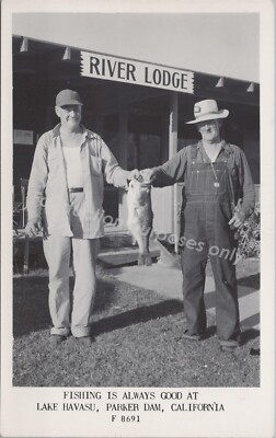 Parker Dam/Lake Havasu: RPPC River Lodge Fish Vintage California Photo Postcard
