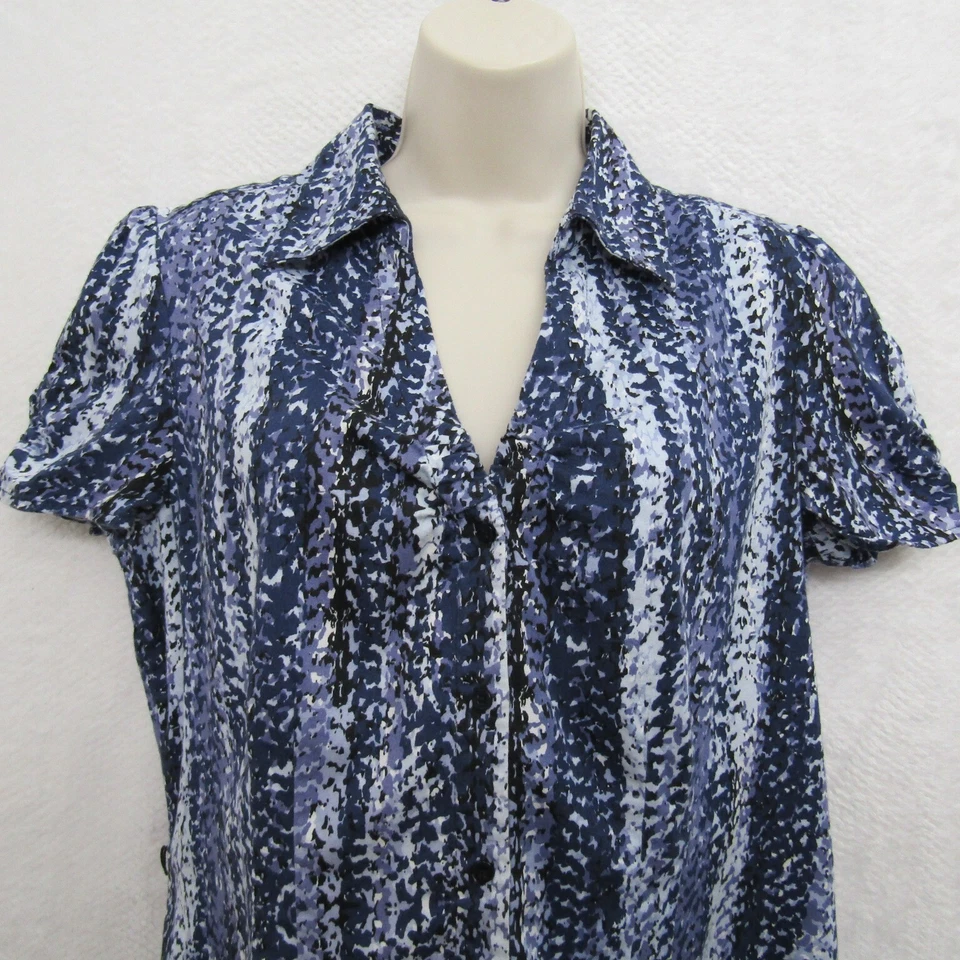 Blusa Top Covington Mujer Manga Corta Talla L Azul Blanco Glamour Informal Preppy Foto 2 de 4