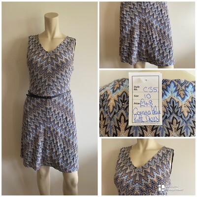 Comma Dress multicoloured Blue Mix knit Short Designer V Neck Size 10 RRP £48