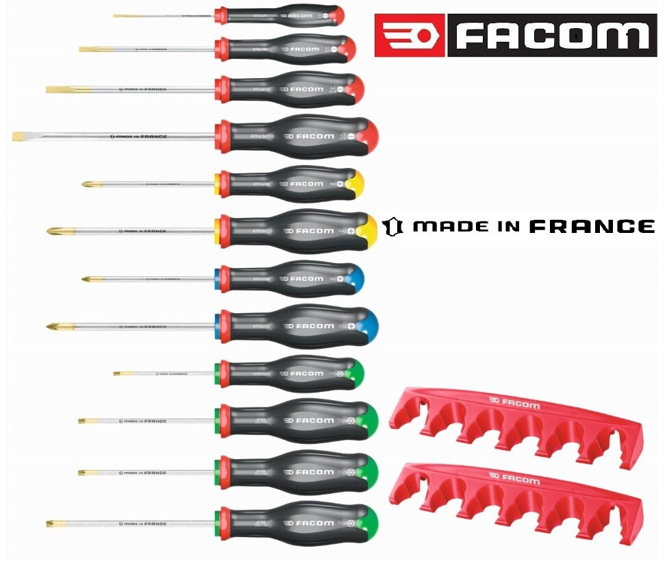 Facom AT.J12R2PB 12 Piece ProTwist Screwdriver Set Slot Phillips Pozi Torx Rack