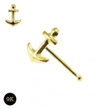 9 ct gold anchor nose stud Yellow 9 carat Gold ships anchor nose bone  l shaped
