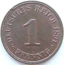M&uuml;nze Deutsches Reich Kaiserreich 1 Pfennig 1891 J in fast Stempelglanz