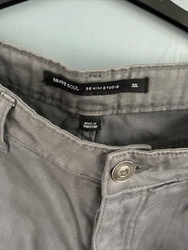 Men's Brave Soul Trousers Grey Pockets Belt Loop Button Zip Closure NWT 30L - Picture 3 of 6