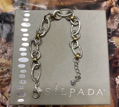 SILPADA 925 STERLING SILVER Brass mixed Up Lightly Hammered Oval Link  Bracelet