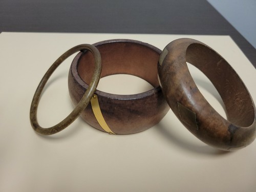 Vintage Chunky Thick Wooden Boho Bangle Bracelet Lot Costume Jewelry Wood - Picture 6 of 7