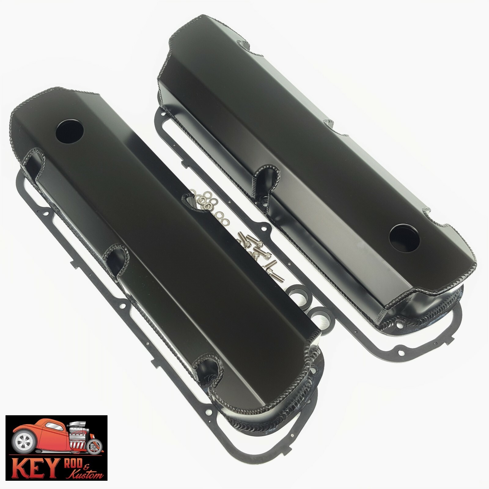 Small Block Ford Black Fabricated Aluminum Valve Covers Breathers 289