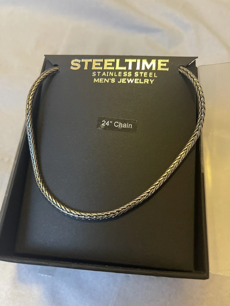 Steeltime Mens Oxidised Wheat Chain Necklace BNWT. RRP 60. Stainless Steel