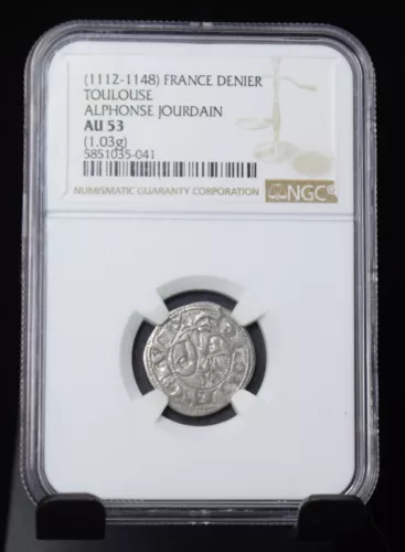 1112-1148 NGC AU53 France Toulouse - Alphonse Jourdain Silver Denier
