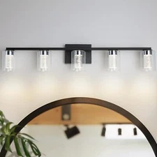 5-Light Black Bathroom Light Fixtures Dimmable Vanity Light with Clear Glass ...