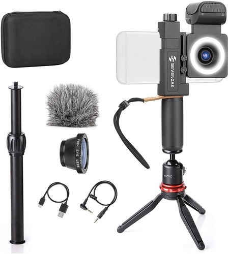 Movo IVlog2 Smartphone Vlogging Bundle - Wireless Microphone, Tripod, LED Light & Lens