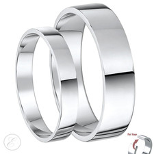 Palladium His & Hers 3&5mm/ 4&6mm Solid Flat Shaped Wedding Rings Hallmarked
