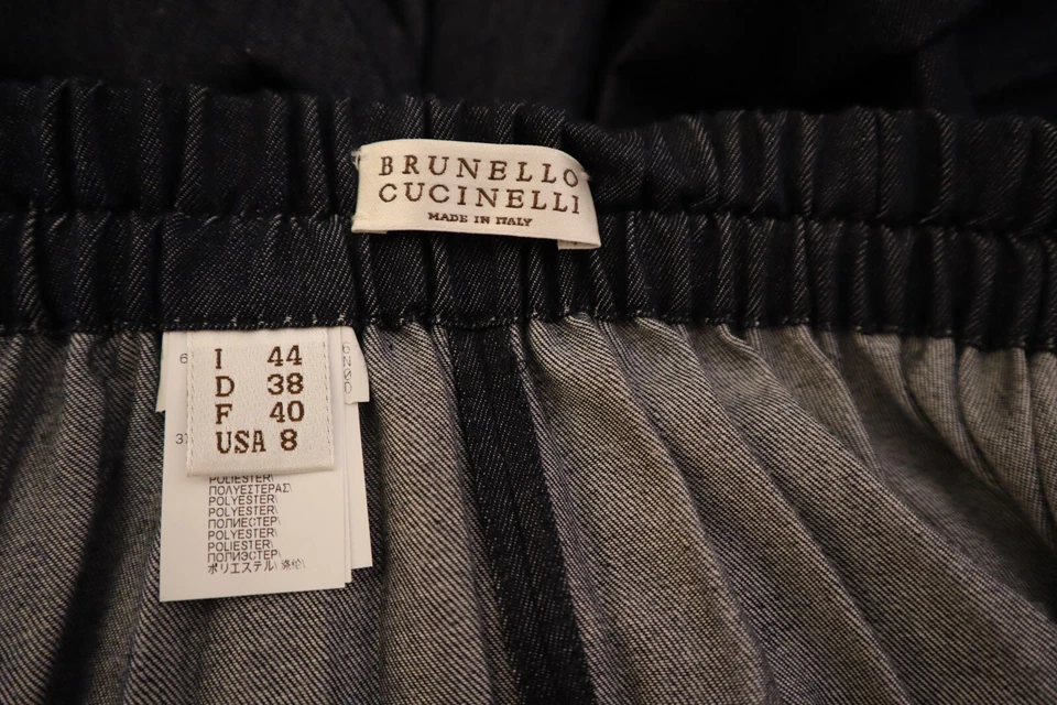 Brunello Cucinelli Denim Midi Falda Azul Algodón Asimétrico Plisado Talla 8 44 Nueva Foto 3 de 4