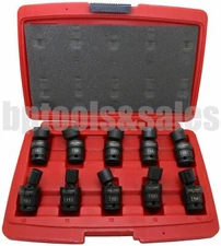 10 PC 3/8" Flex Ball Joint Socket Head Kit for Electric Impact Pneumatic Wrench